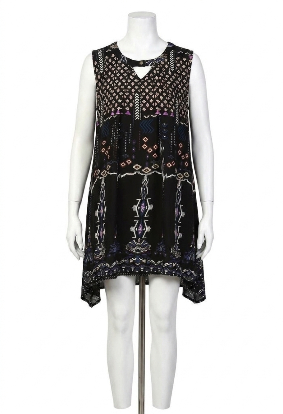 NEW VELZERA sleeveless keyhole mini dress in black